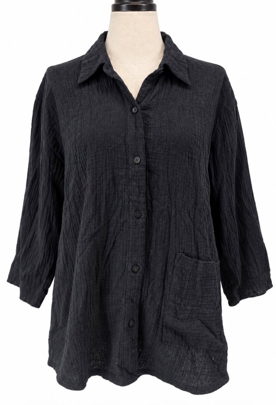 LOGO Lori Goldstein Beach to Street Women’s Black Crinkle Gauze Button Tunic M